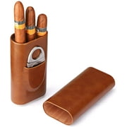 3 Finger Humidors Leather Cedar Lined Cigar Humidor Silver Cigar Cutter,Brown,F118009